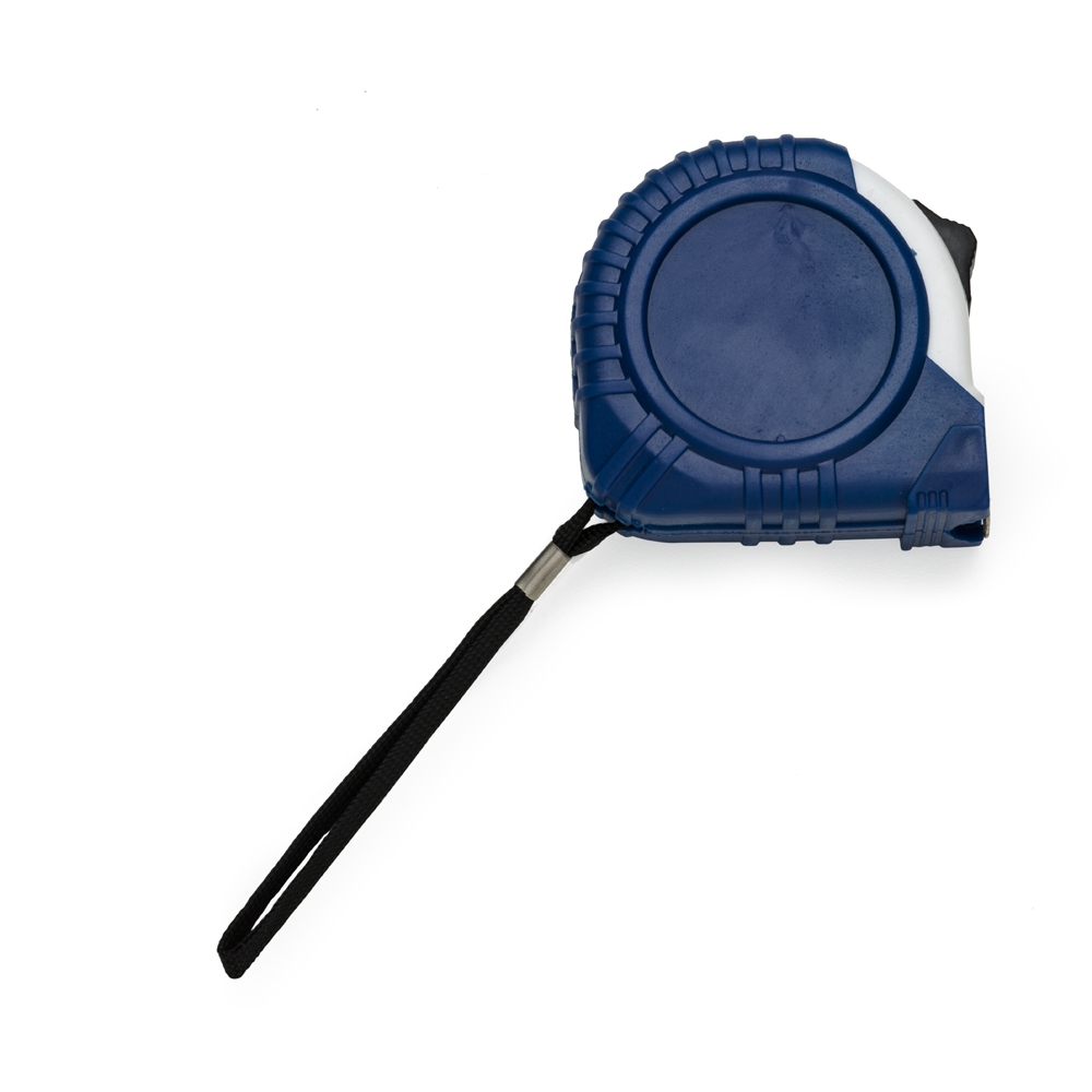 Trena de 5 metros colorida emborrachada com relevo e detalhe plástico branco. Possui trava, prendedor de metal em um dos lados e acompanha cordão de nylon.