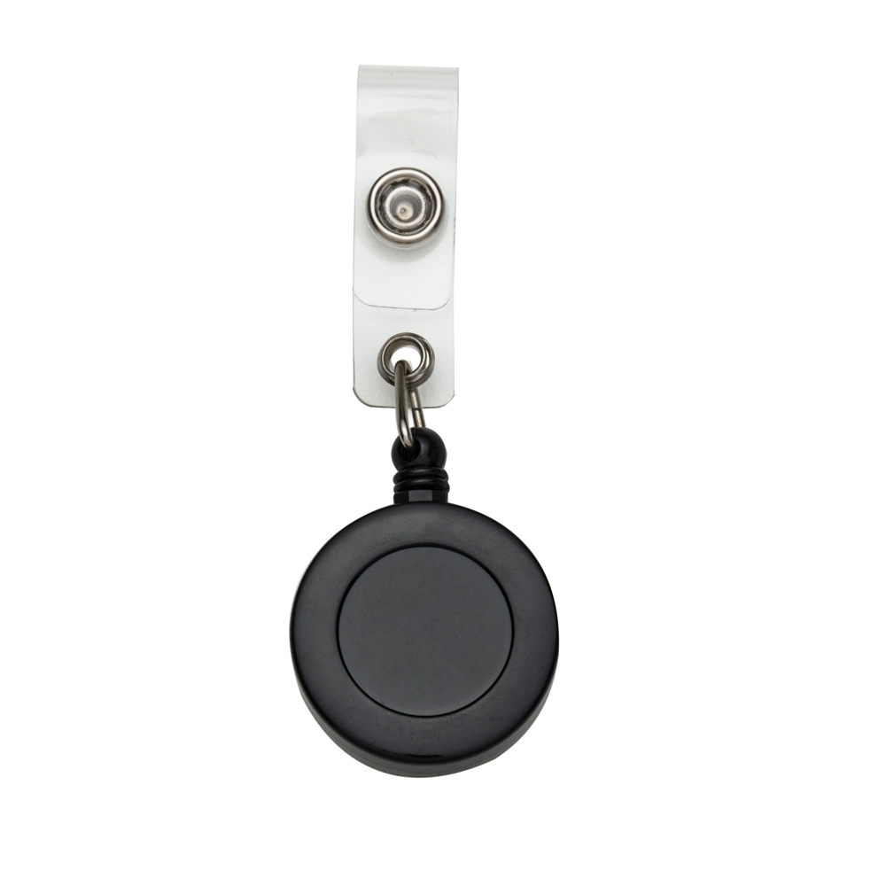 Porta crachá retrátil plástico, cores leitosas e translúcidas. Roller clip possui sistema extensor em nylon que após puxar é recolhido automaticamente. Possui presilha metálica na parte traseira e alça plástica com botão. - Imagem 4
